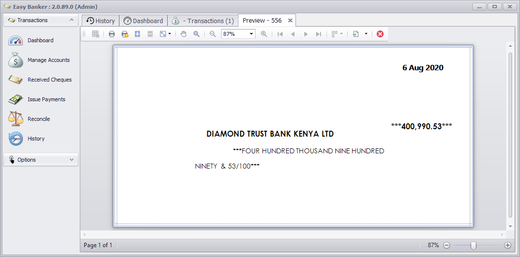 Easy Banker cheque printing