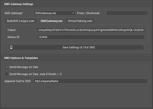 Raminian POS SMS gateway settings
