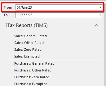 iTax TIMS reports panel