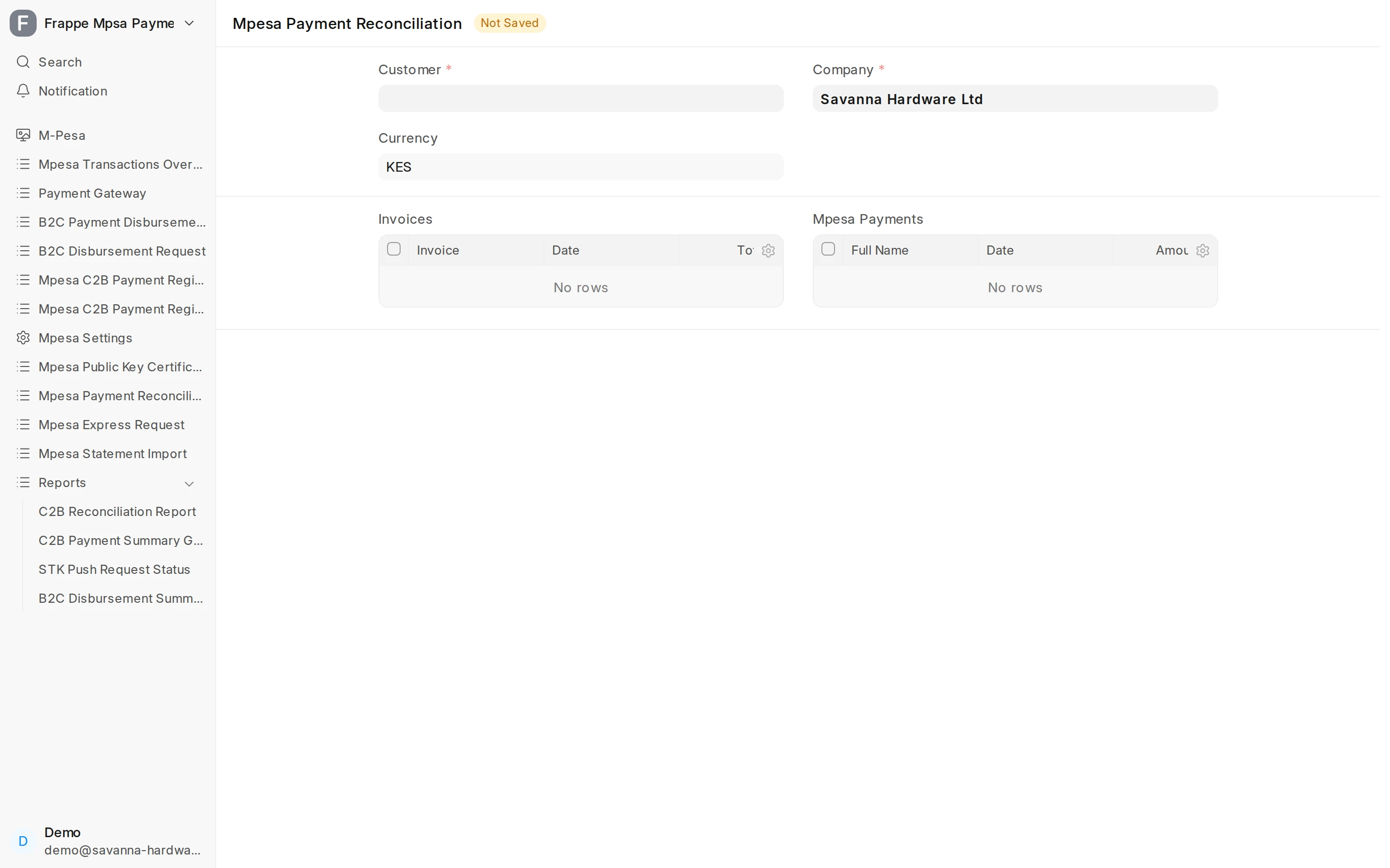 Step 1: Open the M-Pesa reconciliation screen