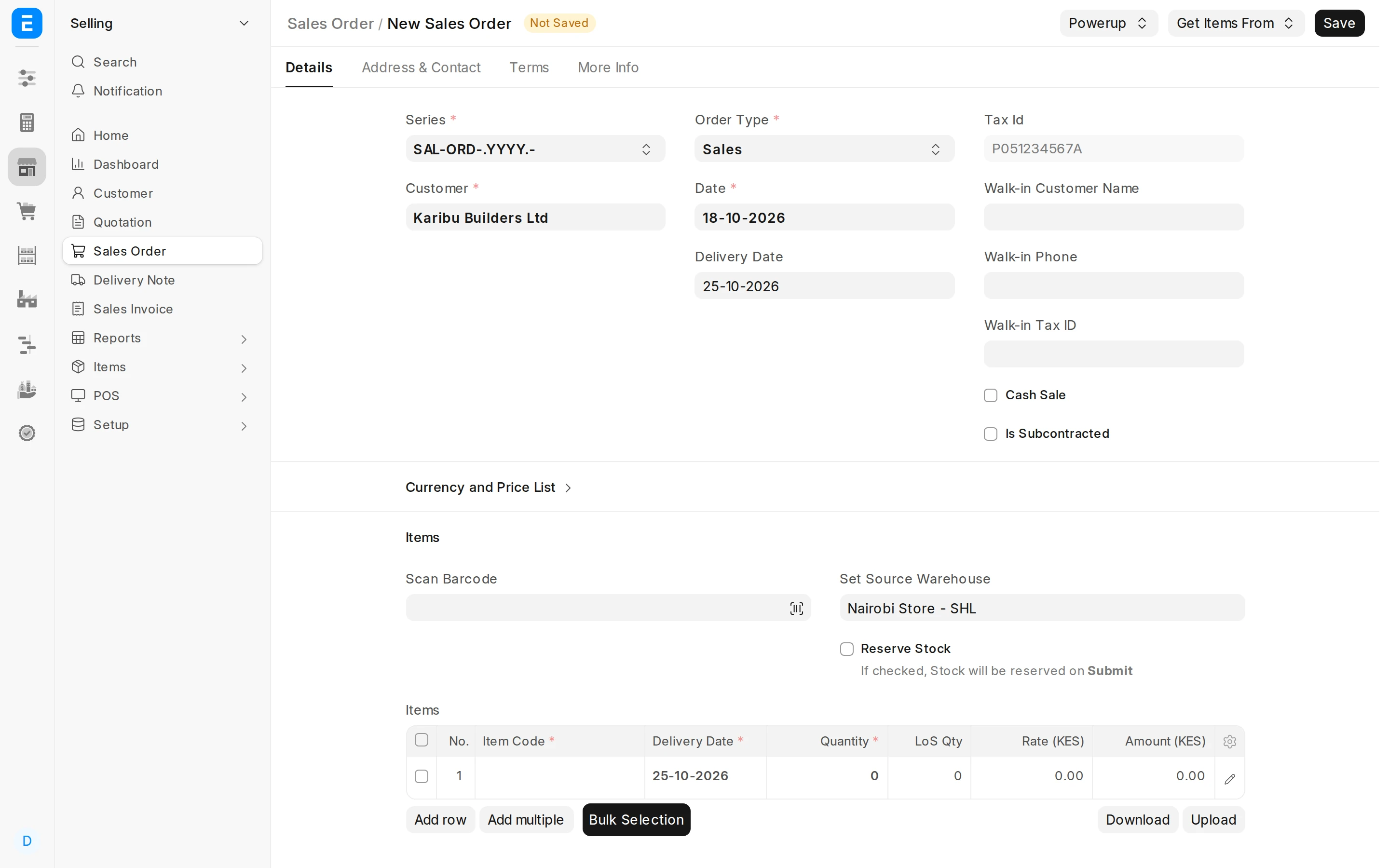 Step 1: Bulk Selection on a Sales Order
