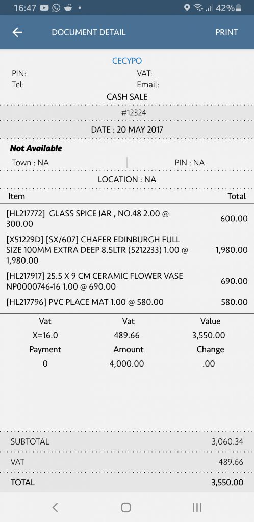 Printable Receipt